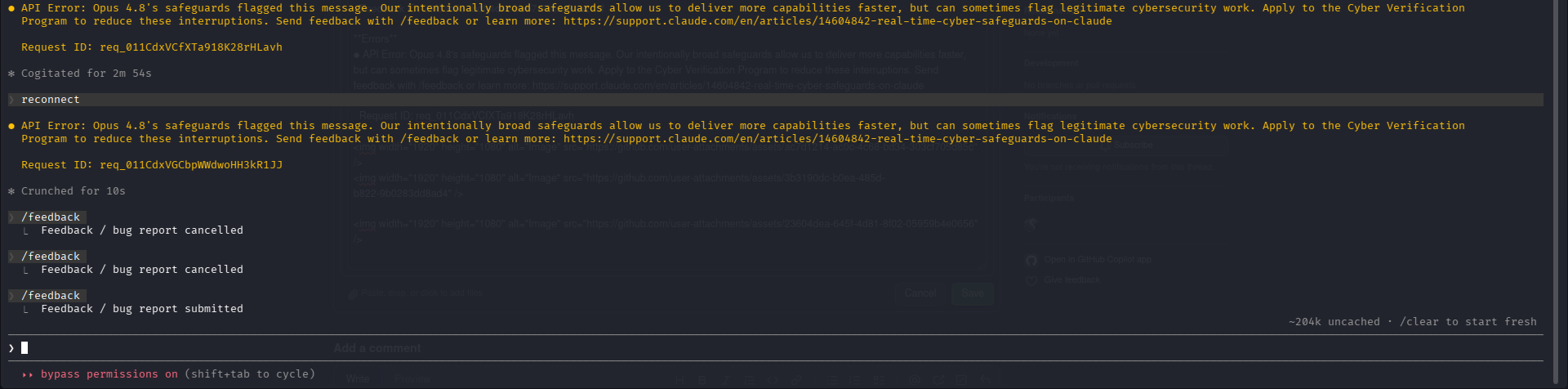 The Claude Code refusal in a terminal, pointing at the Cyber Verification Program