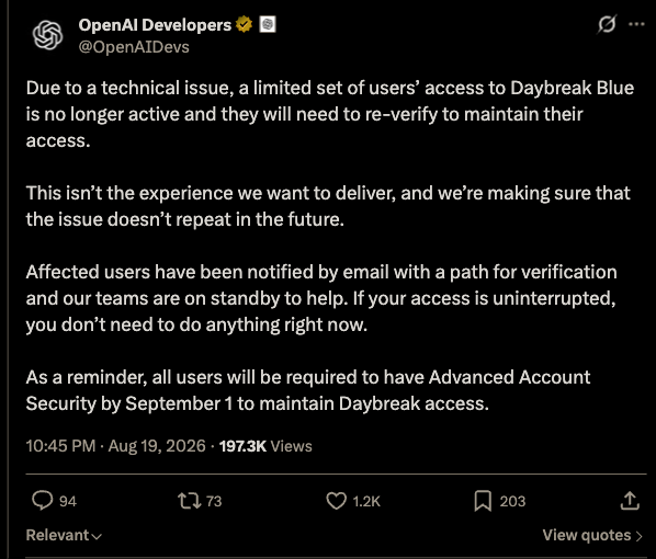 OpenAI Developers’ August 19 technical-issue announcement