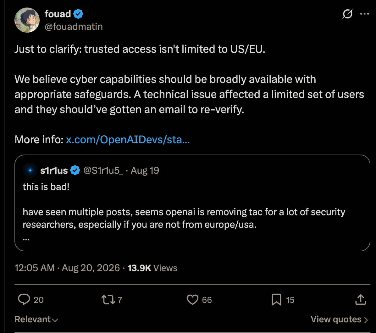 The statement that Trusted Access is not limited to the US and EU